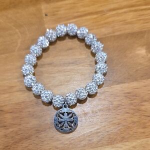 Rustic Cuff Silver Sparkle Bracelet with Charm